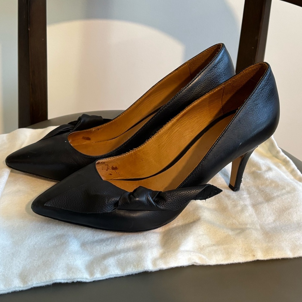 Isabel Marant Etoile black leather bow kitten heels size EU 37 US 7